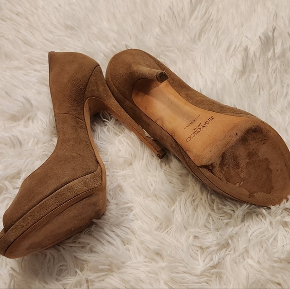 Jimmy Choo tan suede heels open toe - Picture 5 of 5